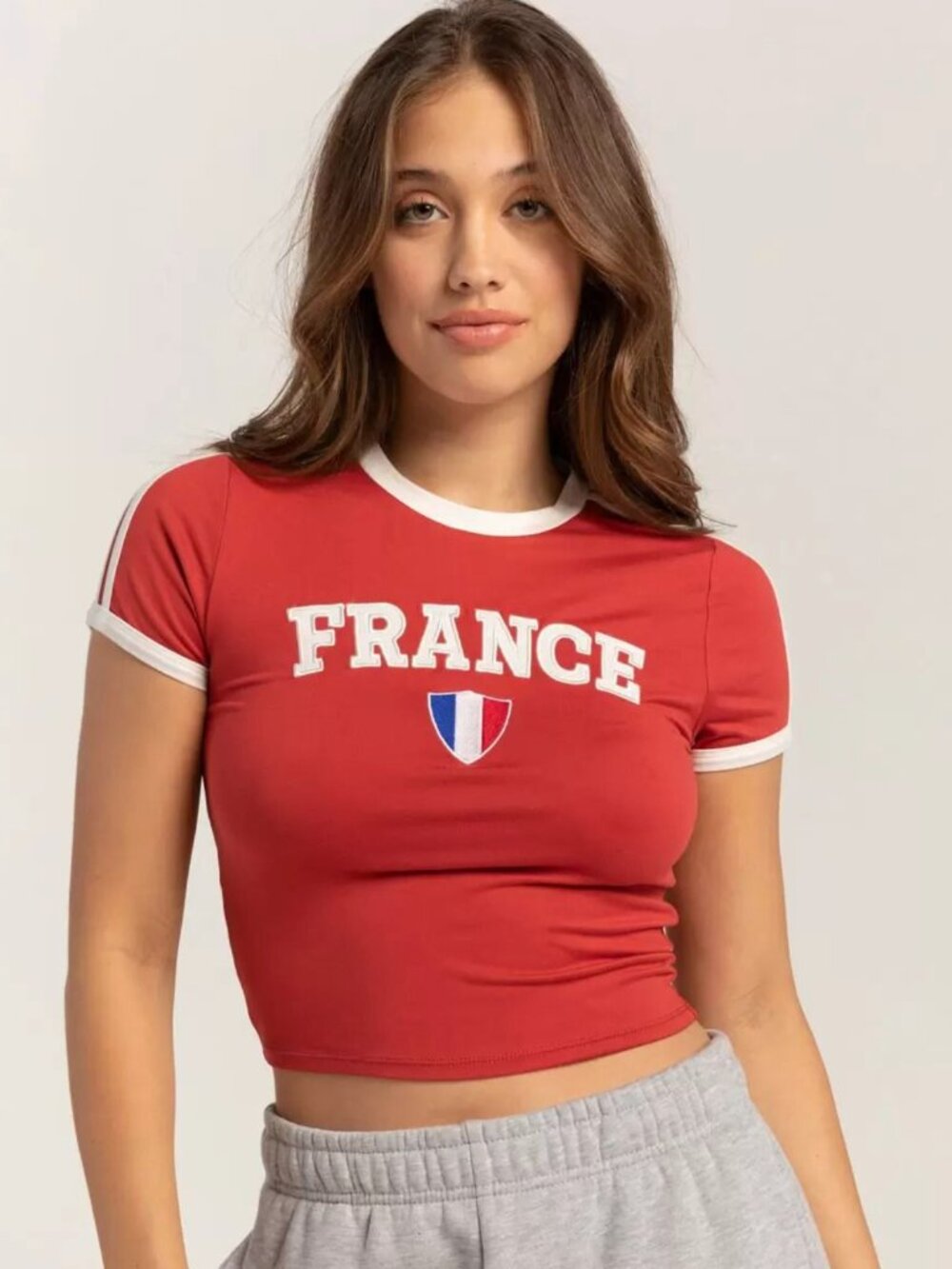 NWT RSQ (Tilly's) Women's Short Sleeve Red France Ringer Baby Tee sz L
